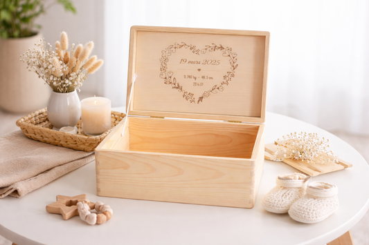 Urne en Bois Personnalisée prénom – Boîte à Souvenirs Gravée