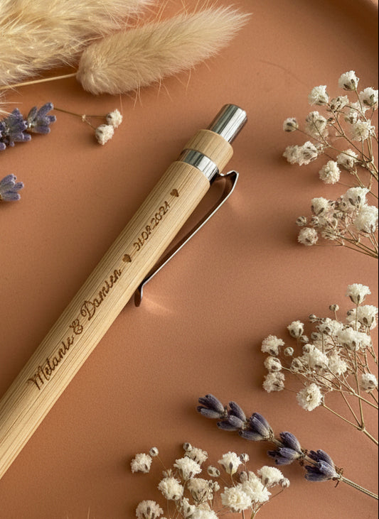 Stylos en Bambou gravé - Personnalisé Prénoms ♥ Date ♥