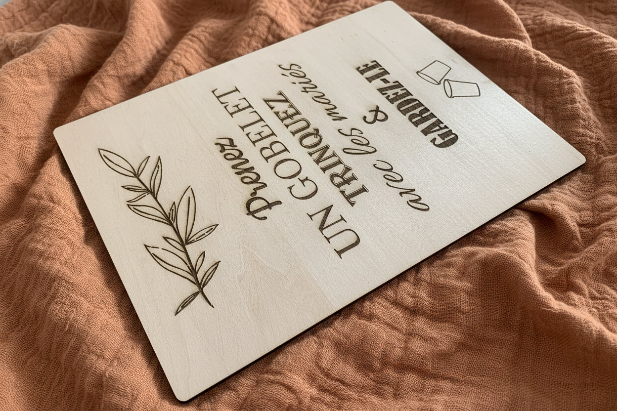 Panneau en Bois Mariage - "Prenez un gobelet & trinquez" | Feuille d'olivier