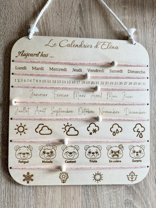 Calendrier Enfant en Bois Personnalisé - Apprentissage des Jours, Météo & Émotions