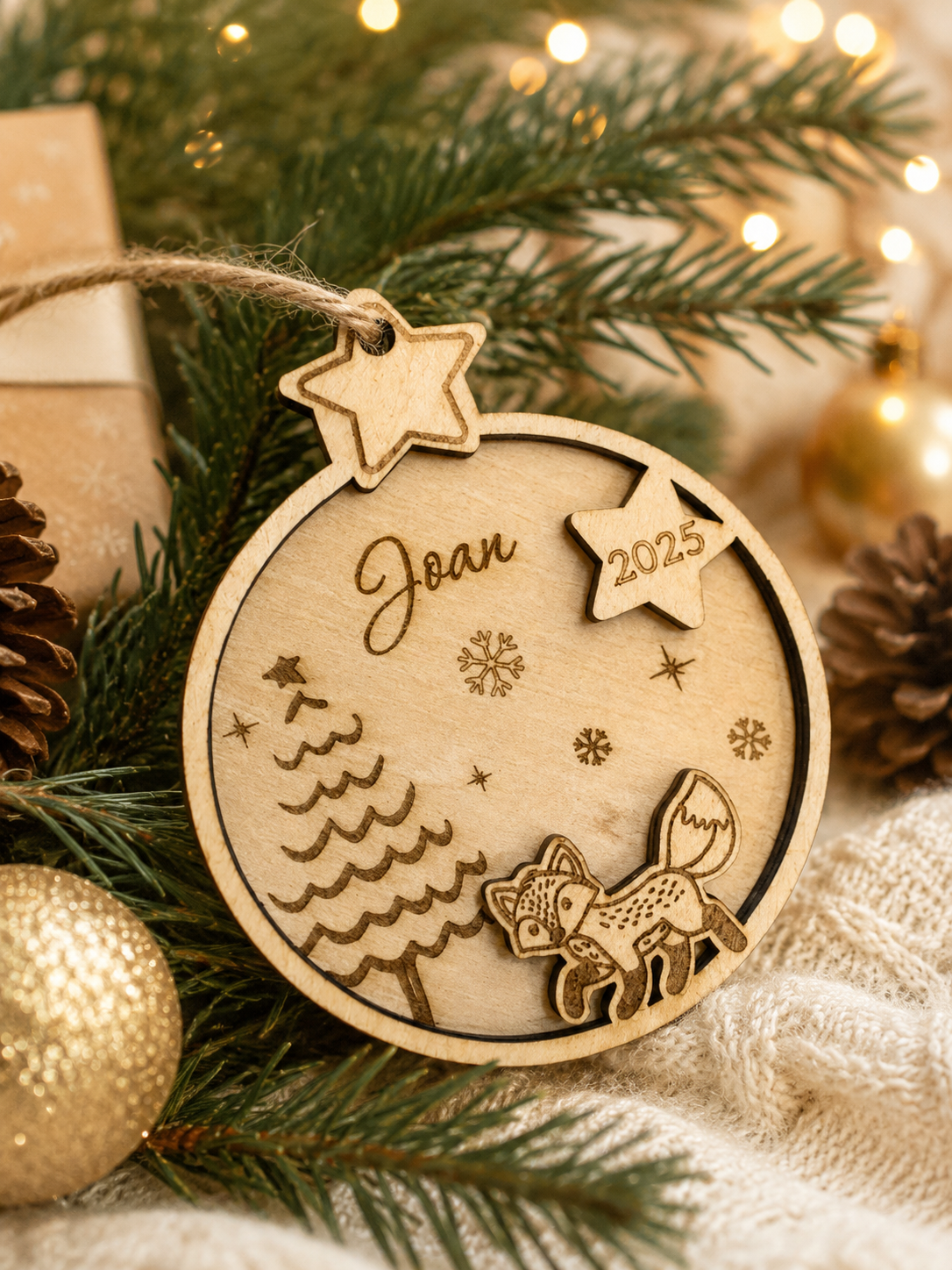 Boule de Noël double étoile/renard