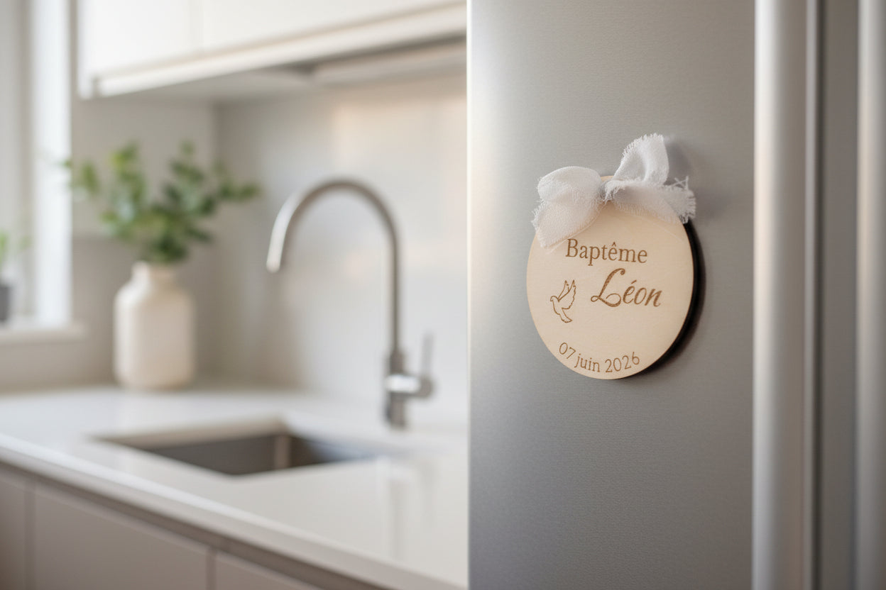 Magnet rond en bois – personnalisé Colombe