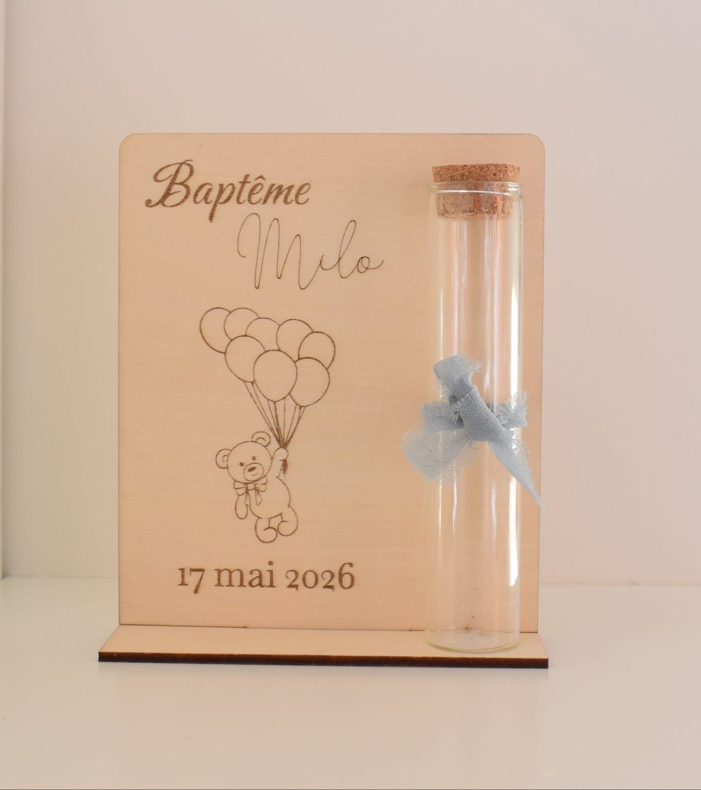 Support de baptême en bois - personnalisé Ourson Couleur au choix