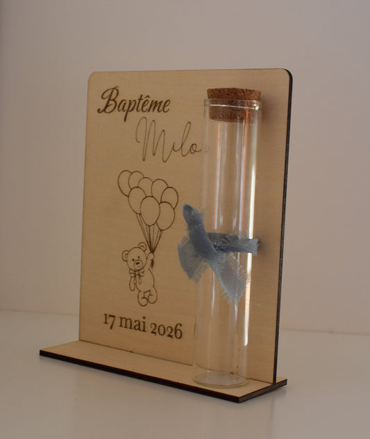 Support de baptême en bois - personnalisé Ourson Couleur au choix