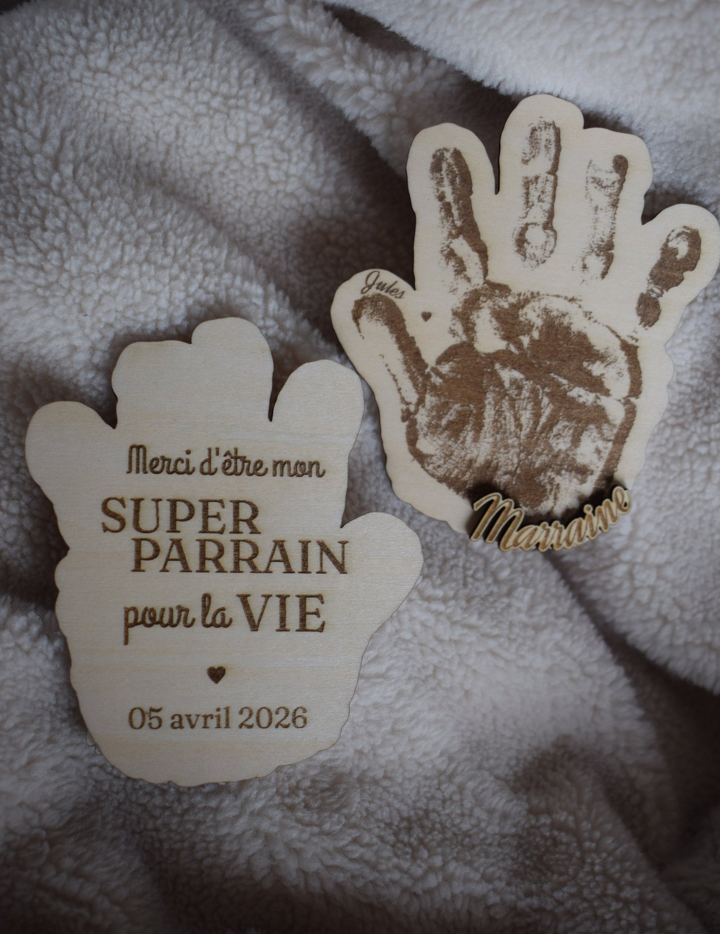 Plaque Empreinte Main Personnalisée en Bois