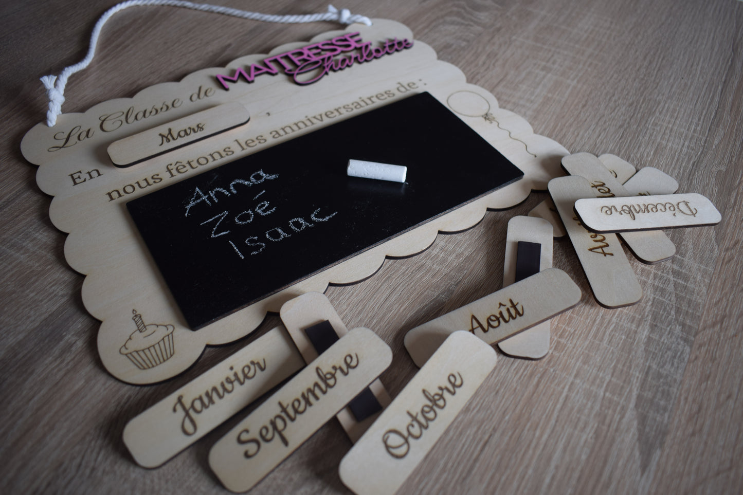 Tableau Anniversaire Classe Personnalisé en Bois – Cadeau Maîtresse