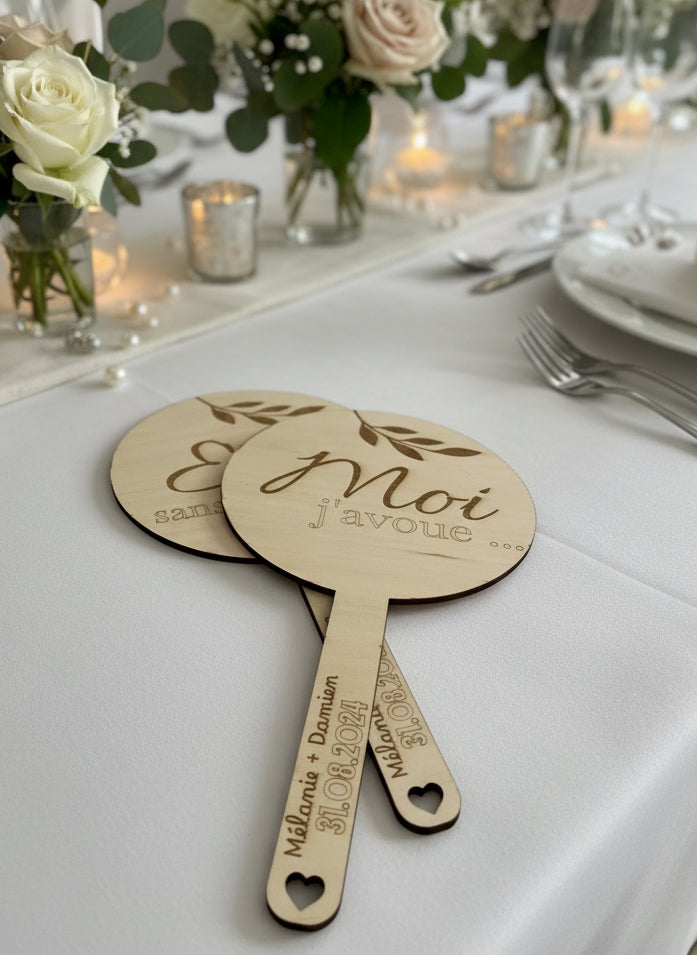 Pancartes de mariage en bois gravées – Jeu "Elle et Lui" personnalisées