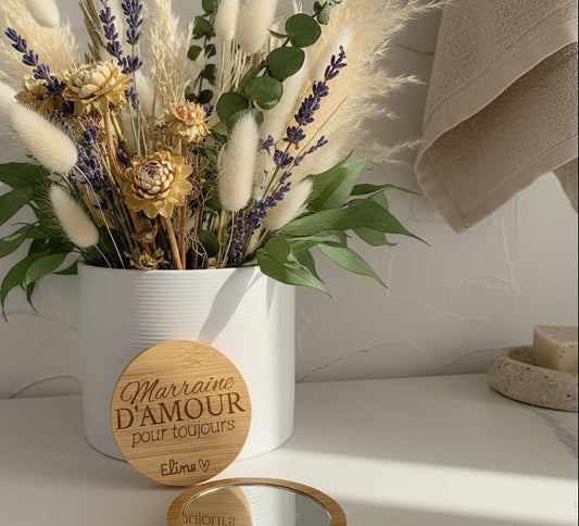 Miroir de poche en Bambou gravé - ... d'amour pour toujours