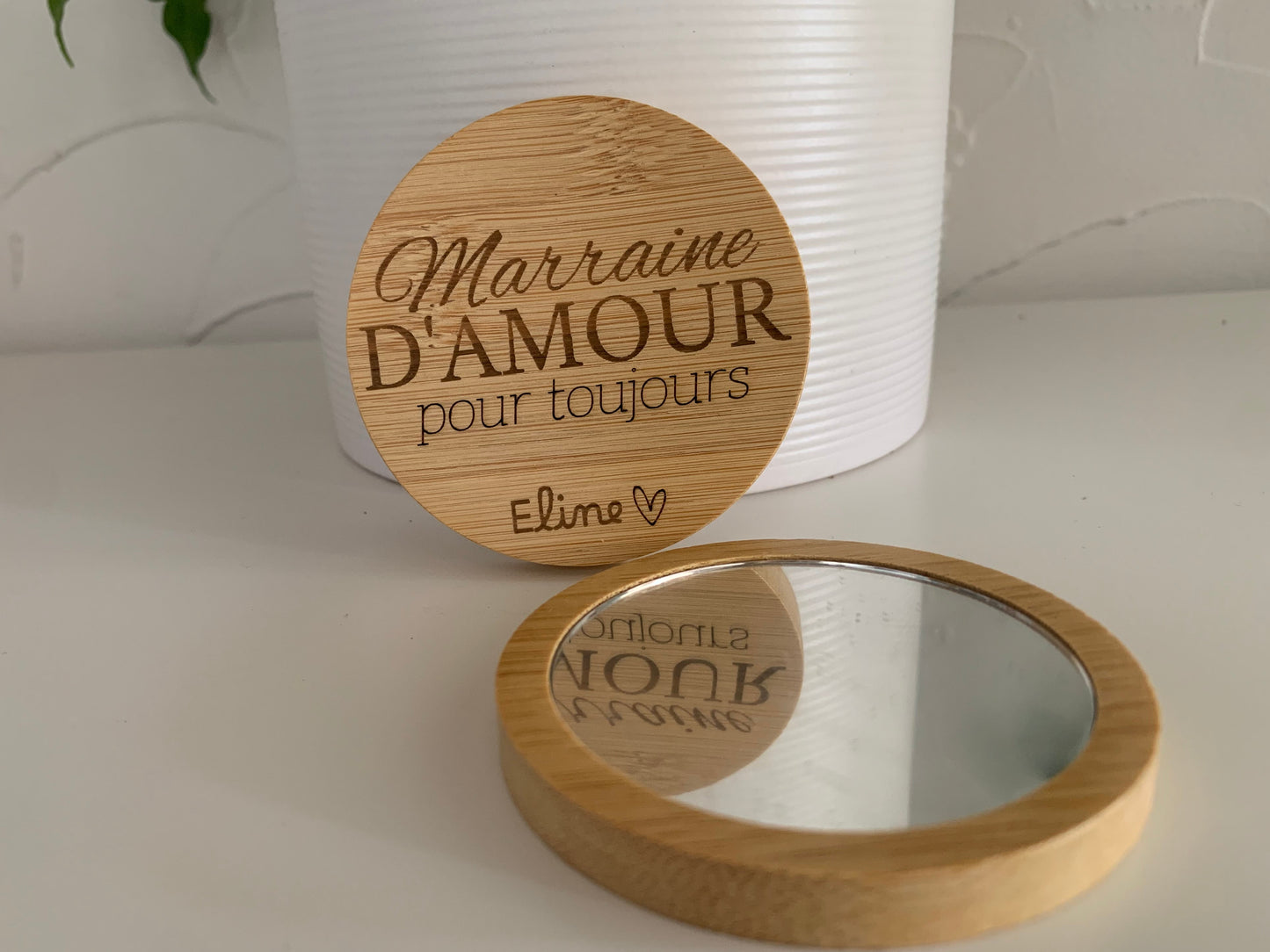 Miroir de poche en Bambou gravé - ... d'amour pour toujours