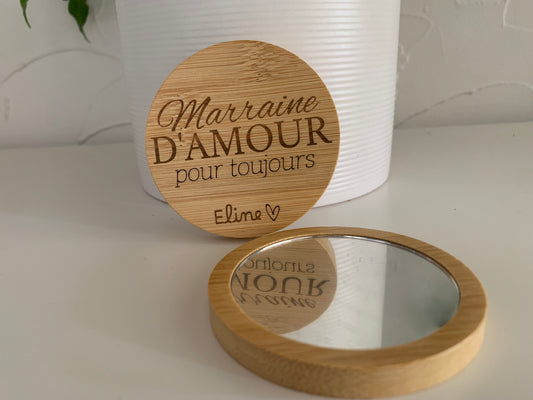 Miroir de poche en Bambou gravé - ... d'amour pour toujours