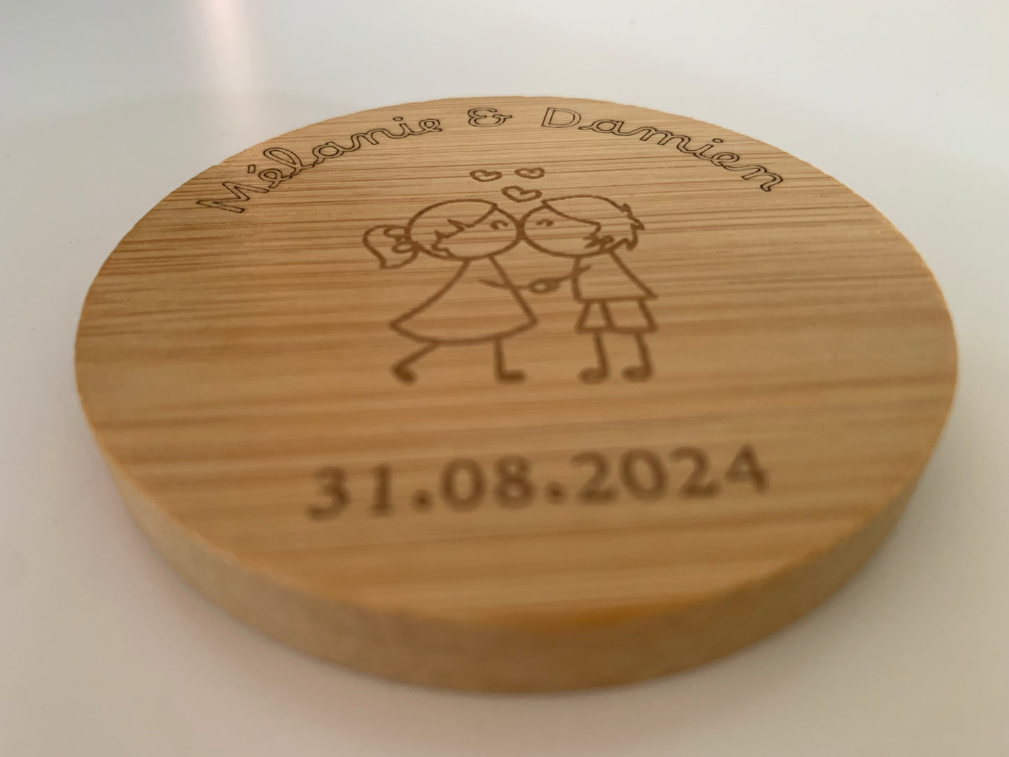 Miroir de poche en bambou gravé – Mariage amoureux