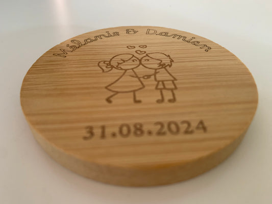 Miroir de poche en bambou gravé – Mariage amoureux
