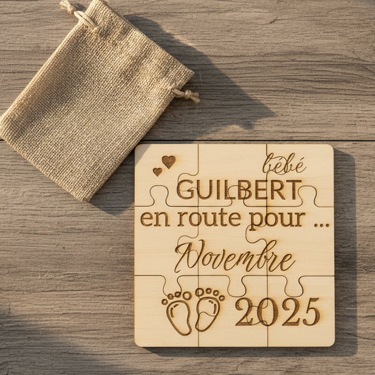 Puzzle en bois gravé – Message & annonce personnalisée