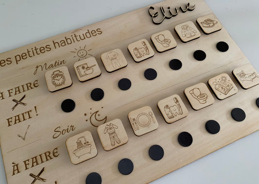 Tableau de Routine en Bois Personnalisé – "Mes Petites Habitudes"