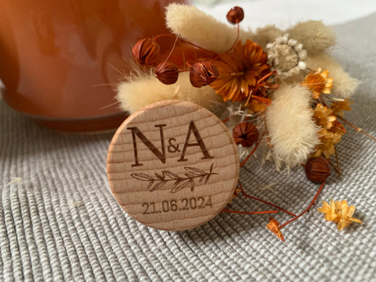 Bouchon de vin gravé Initiale et Date - personnalisé Feuille d'Olivier