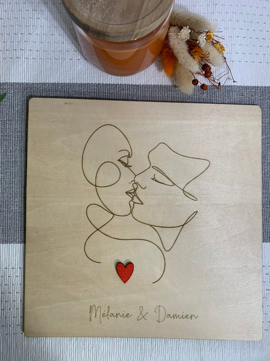 Tableau personnalisé couple – Illustration baiser avec prénoms