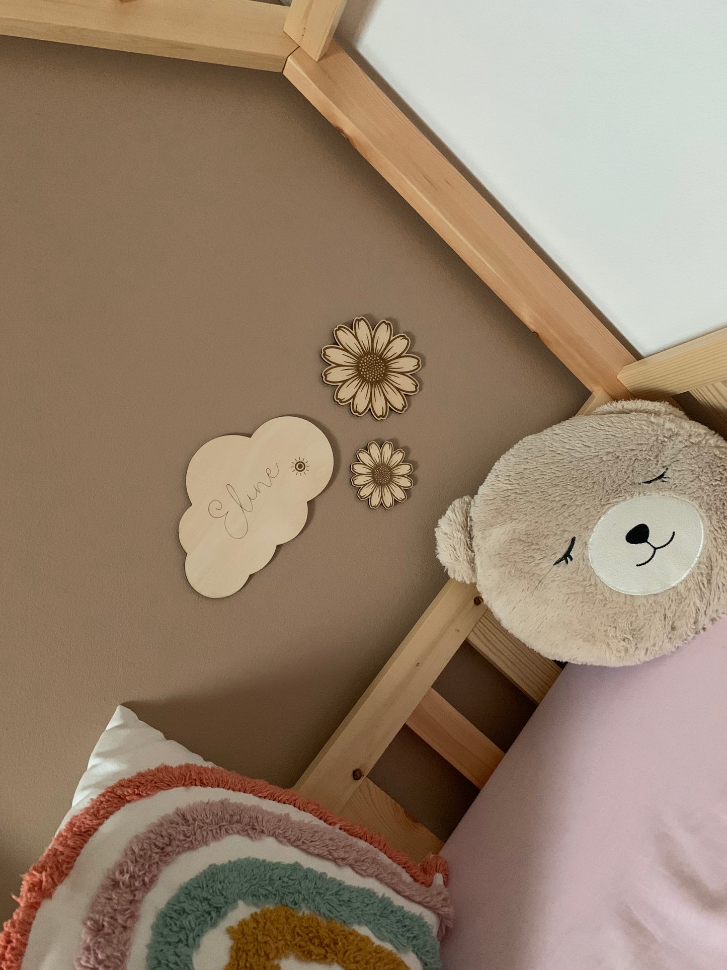 Décoration murale en bois personnalisée - Nuage / Fleurs