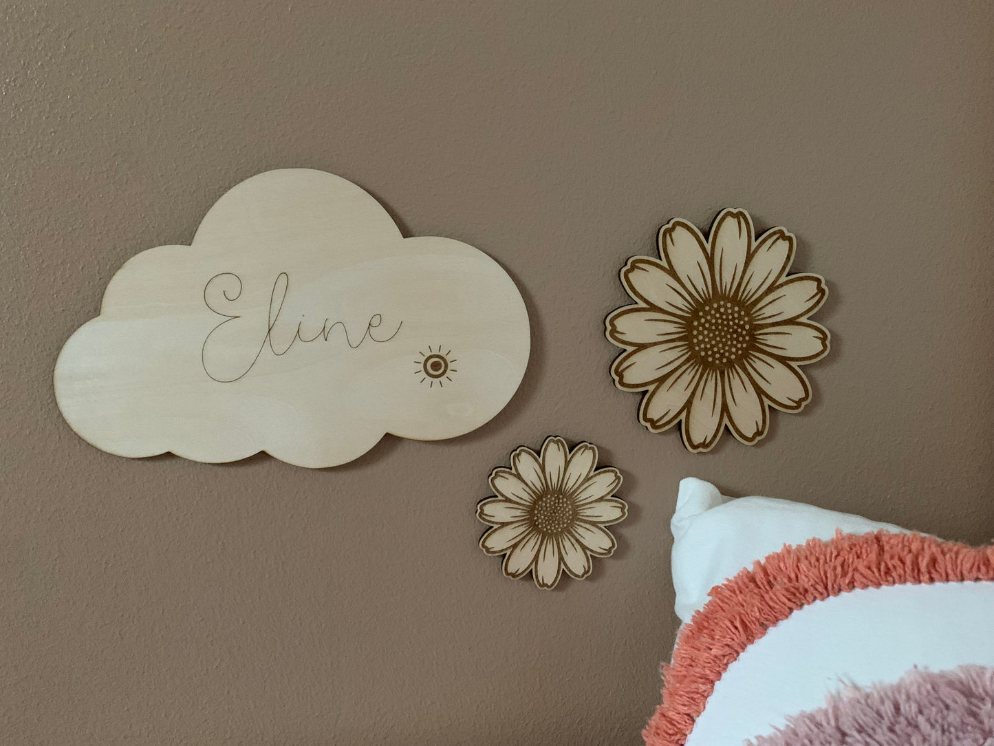 Décoration murale en bois personnalisée - Nuage / Fleurs