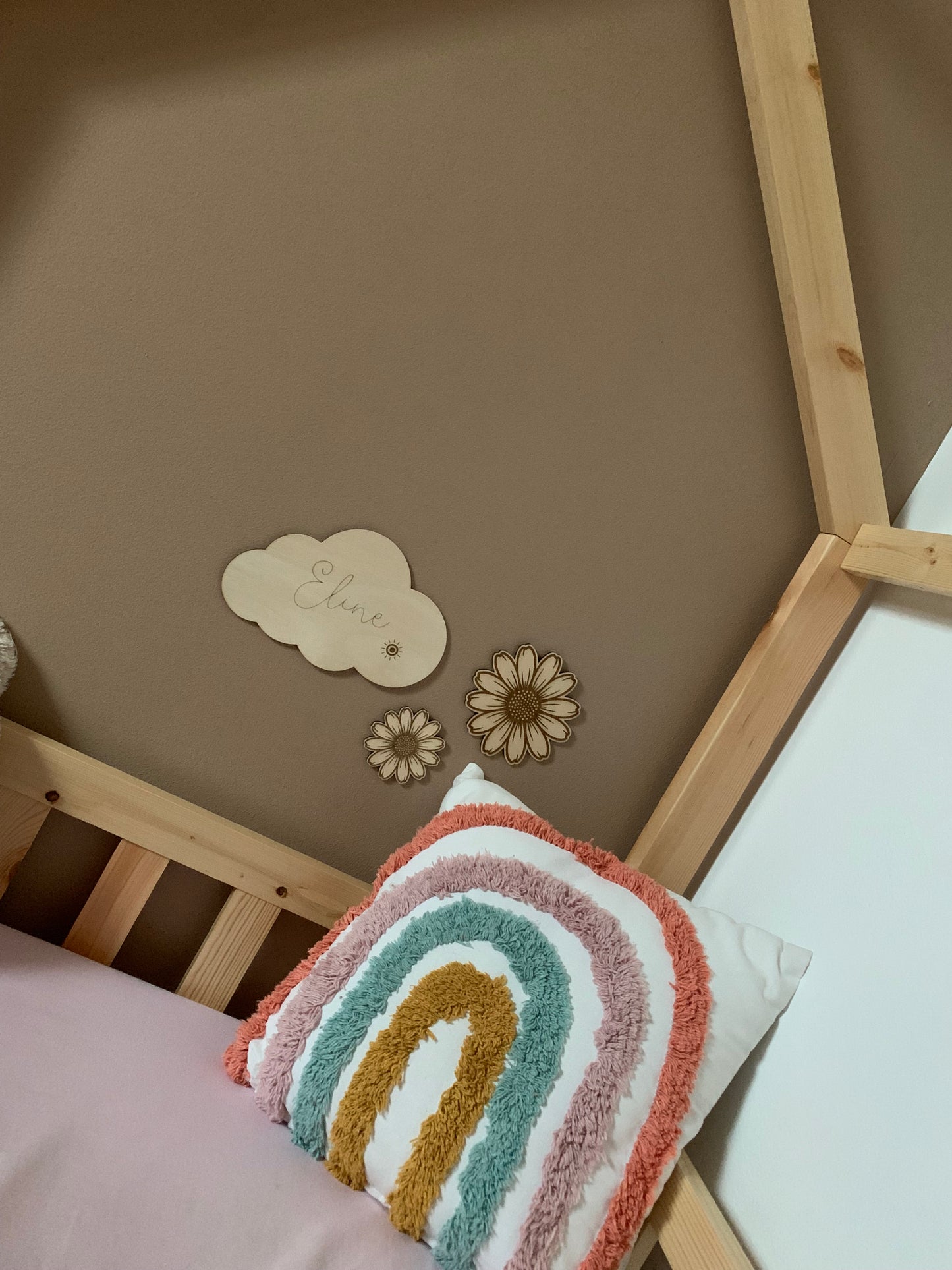 Décoration murale en bois personnalisée - Nuage / Fleurs