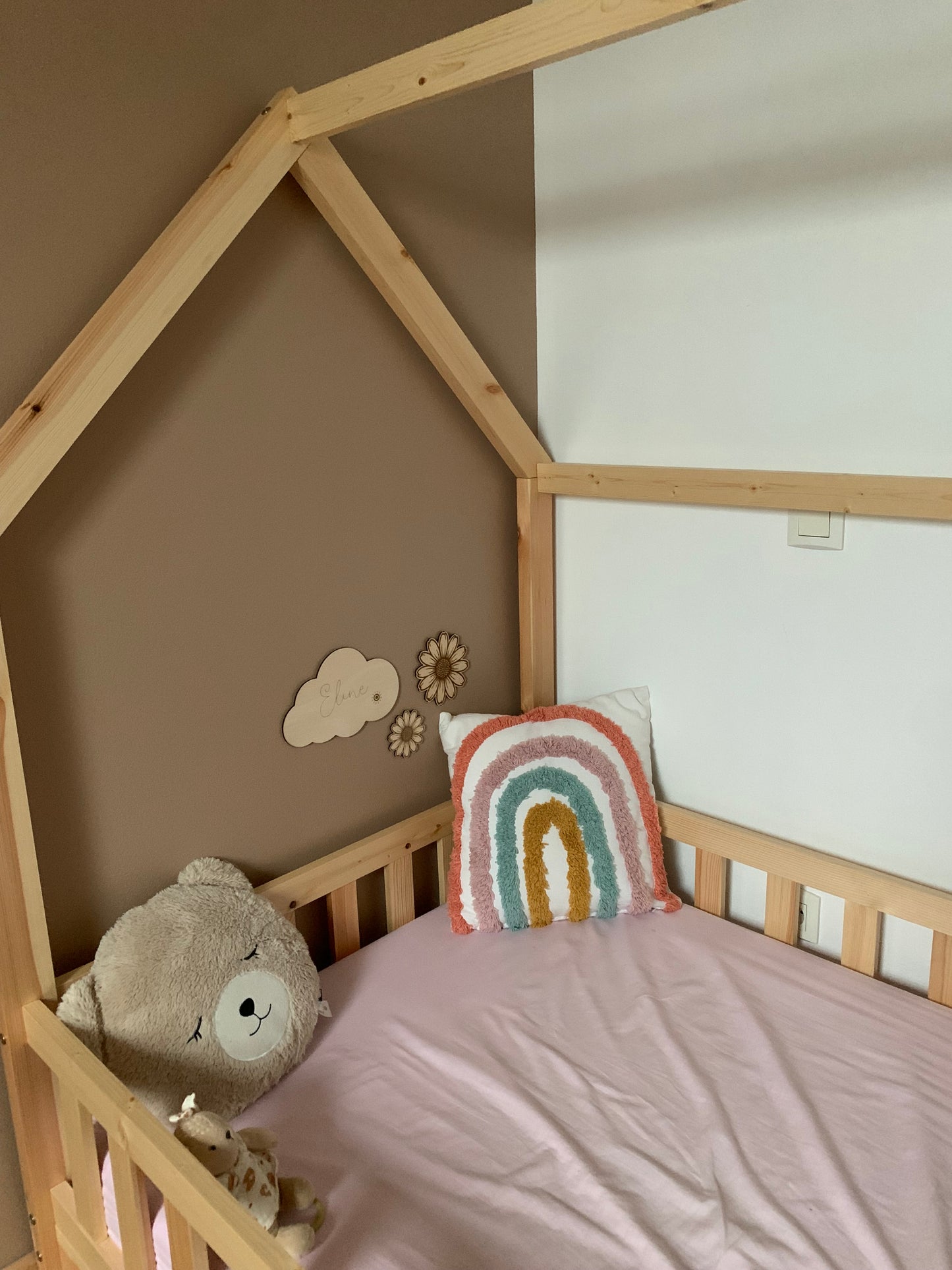 Décoration murale en bois personnalisée - Nuage / Fleurs