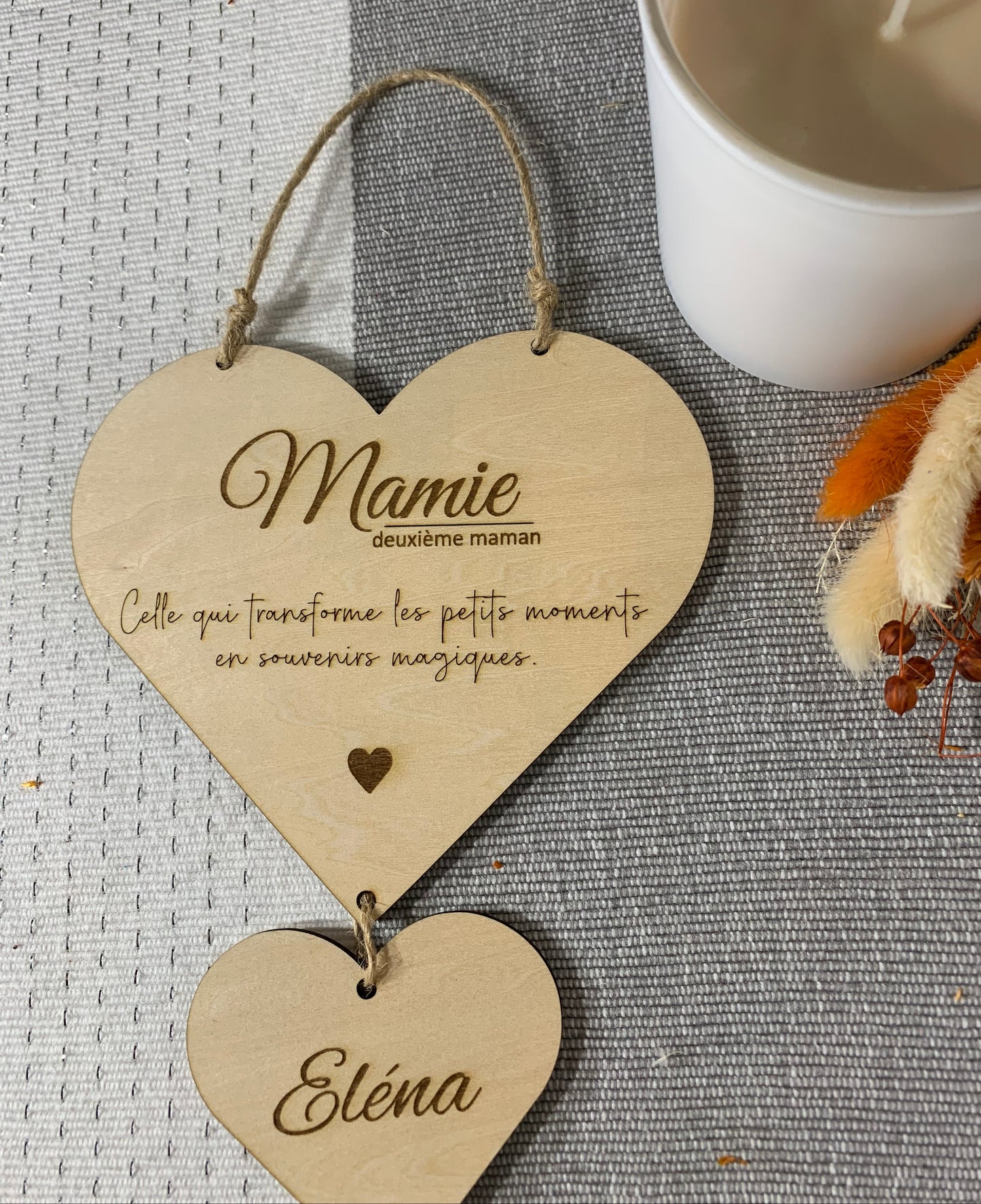 Suspension Cœurs en bois gravée - personnalisée Mamie