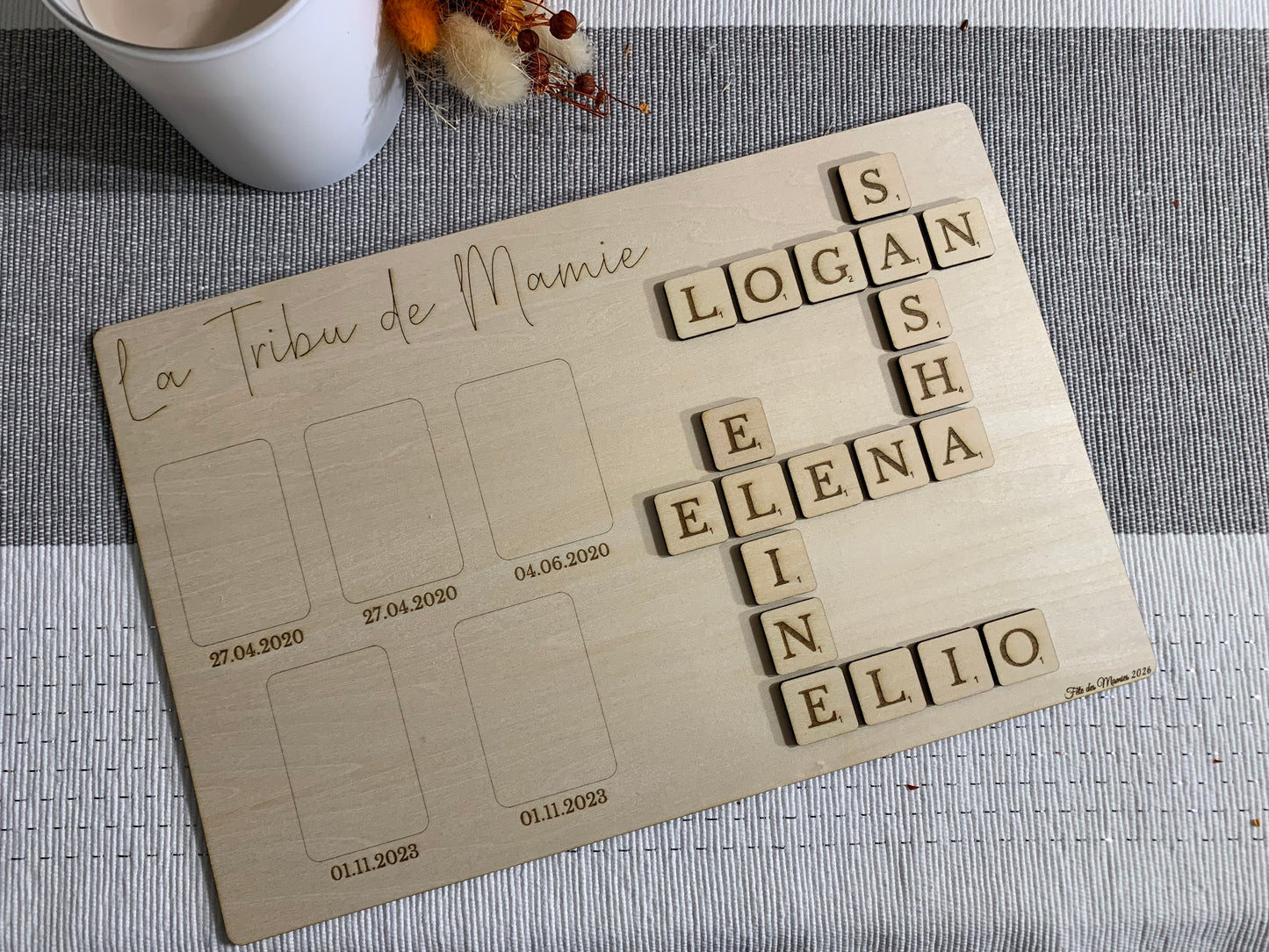 Tableau bois avec puzzle et emplacement photo - Personnalisé La Tribu de Mamie