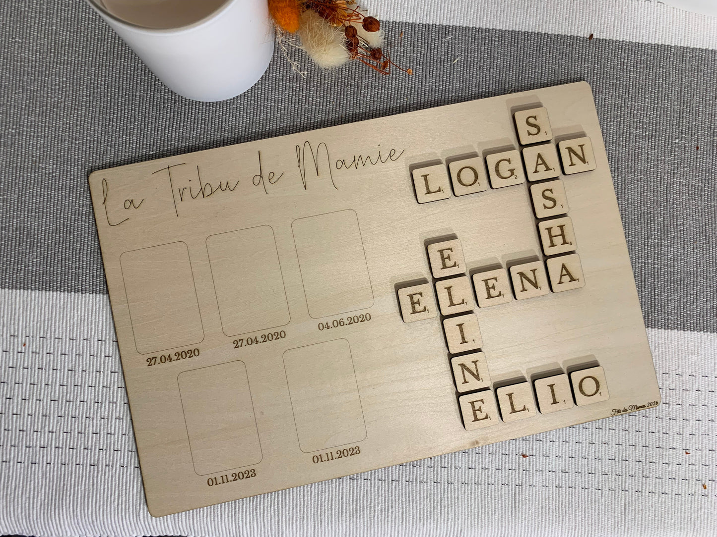 Tableau bois avec puzzle et emplacement photo - Personnalisé La Tribu de Mamie