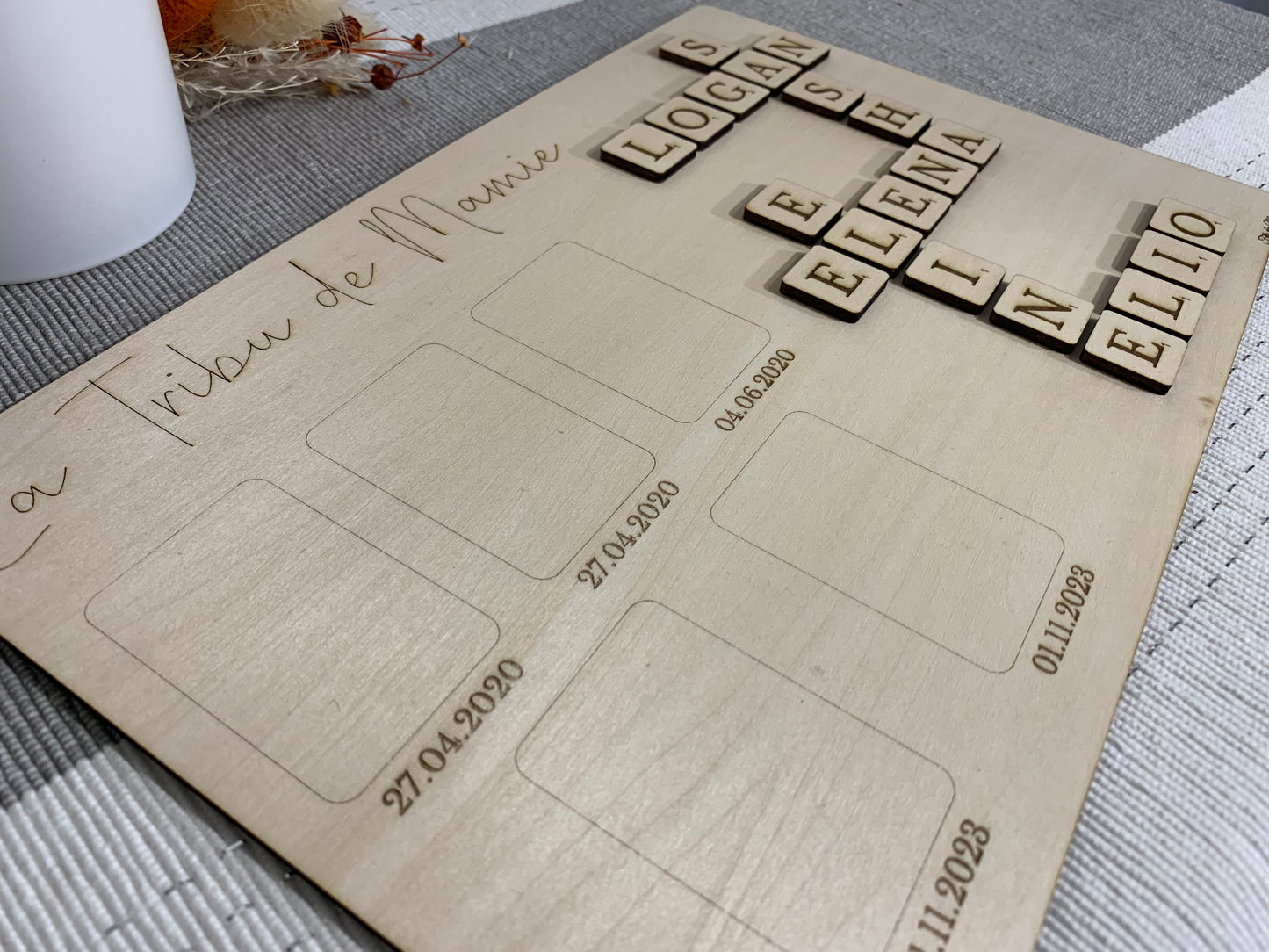 Tableau bois avec puzzle et emplacement photo - Personnalisé La Tribu de Mamie