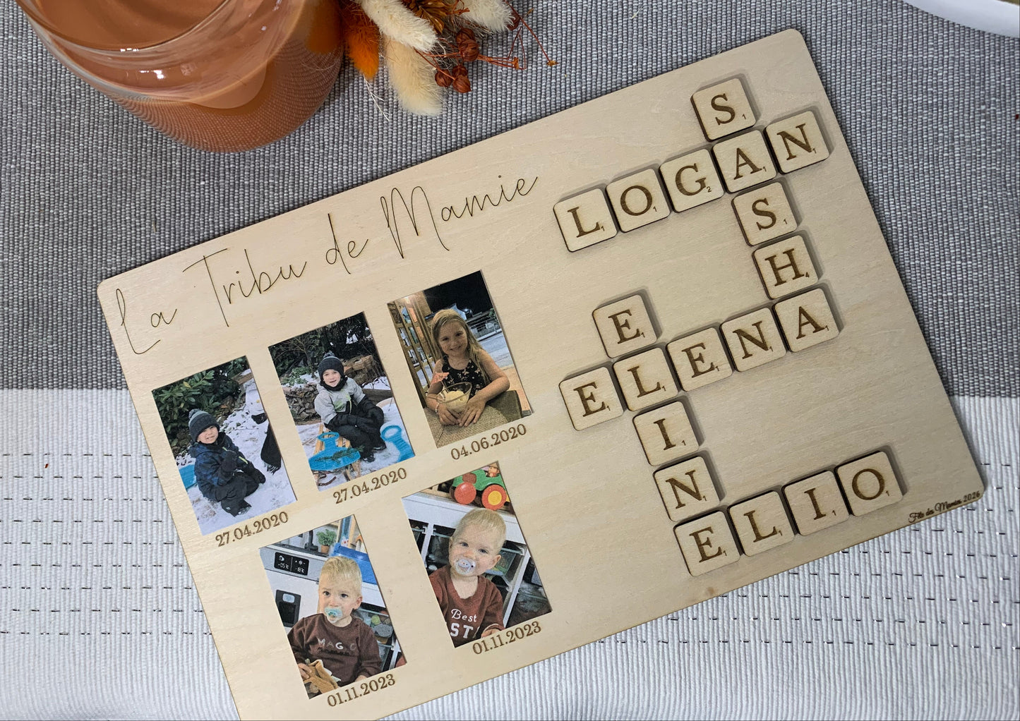 Tableau bois avec puzzle et emplacement photo - Personnalisé La Tribu de Mamie