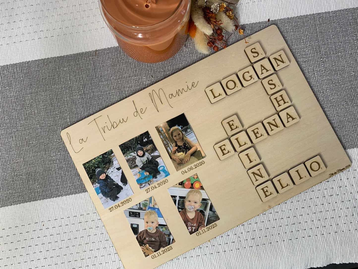 Tableau bois avec puzzle et emplacement photo - Personnalisé La Tribu de Mamie