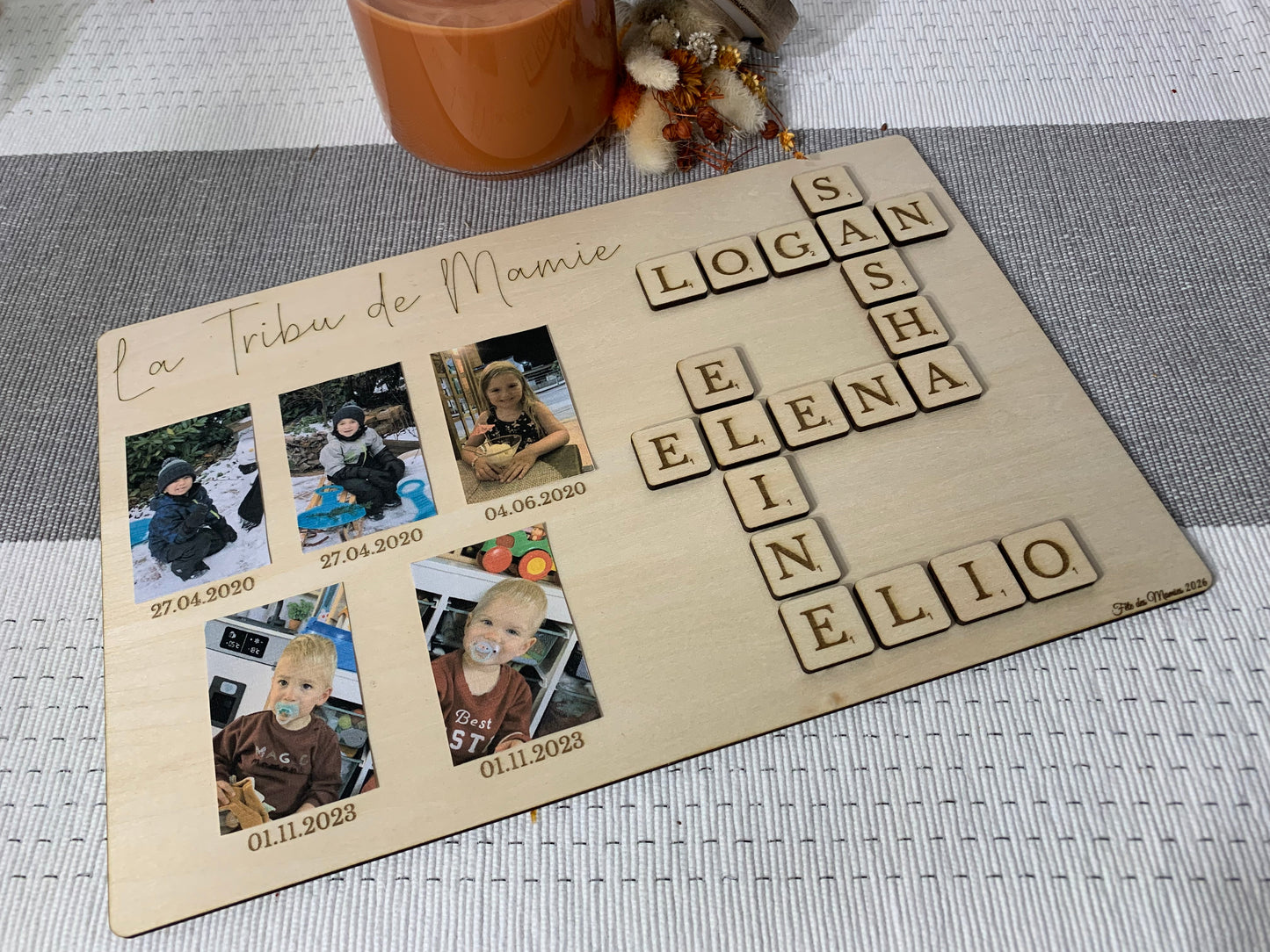 Tableau bois avec puzzle et emplacement photo - Personnalisé La Tribu de Mamie