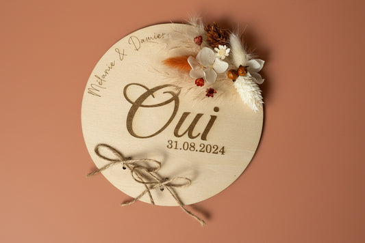 Porte alliances en bois gravé personnalisé – Fleurs séchées Terracotta