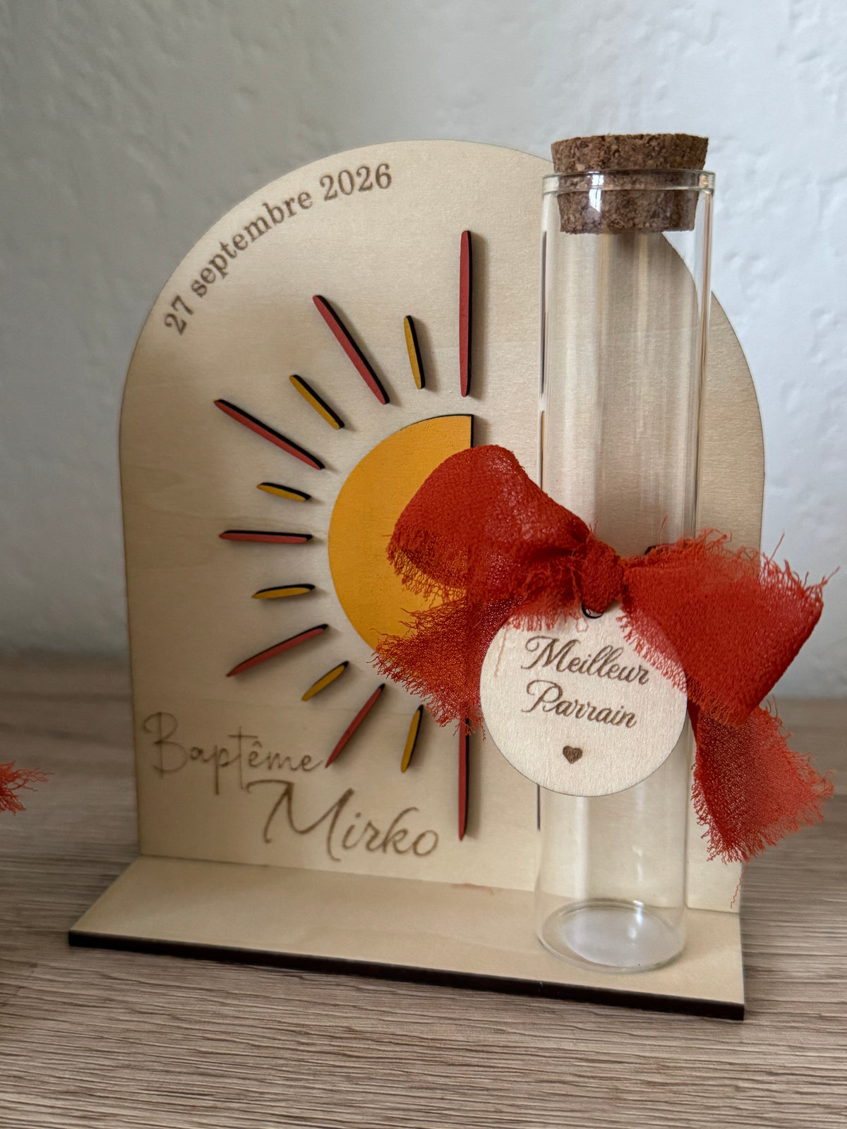 Contenant Tube baptême personnalisé - soleil boho