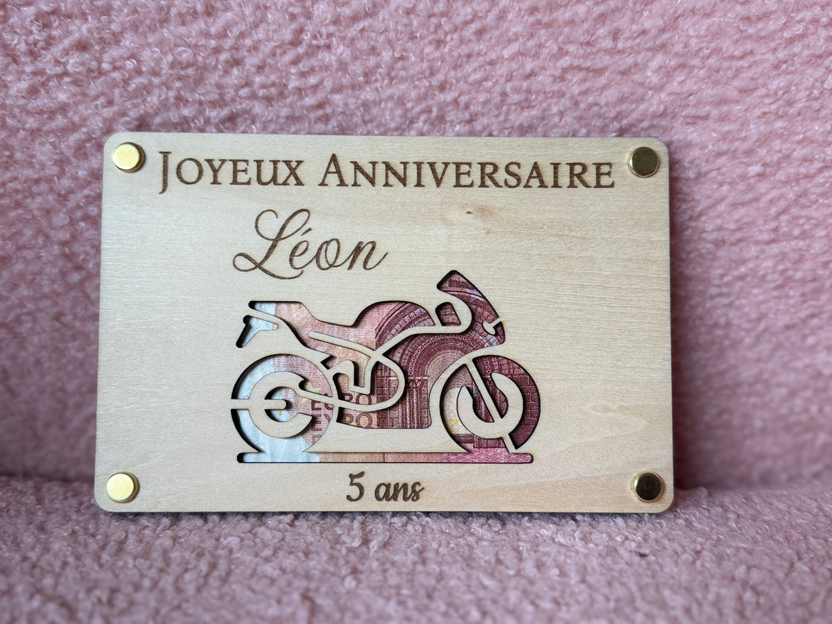 Carte billets anniversaire personnalisée - Moto