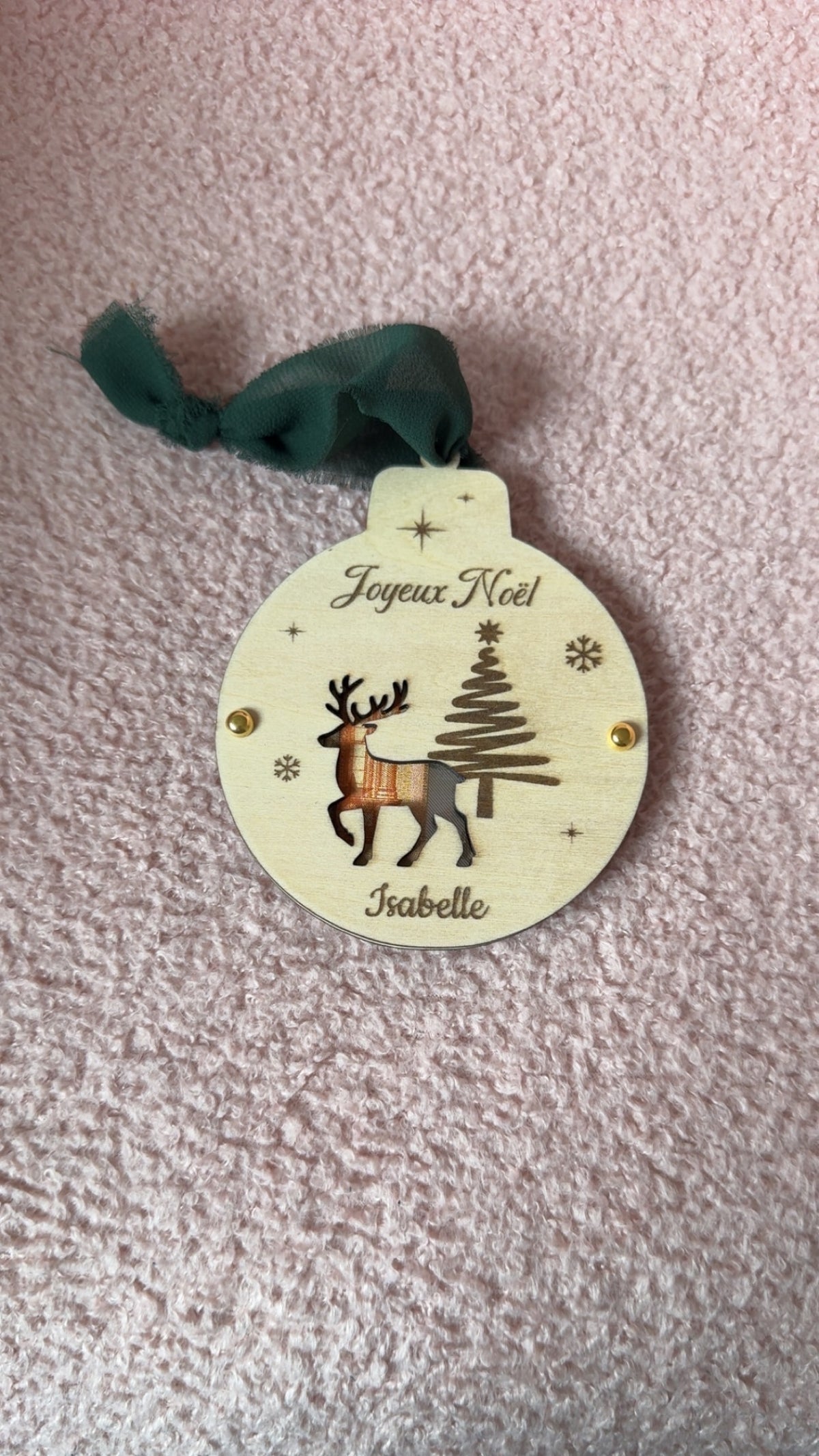 Boule de Noël billet personnalisée - renne avec sapin