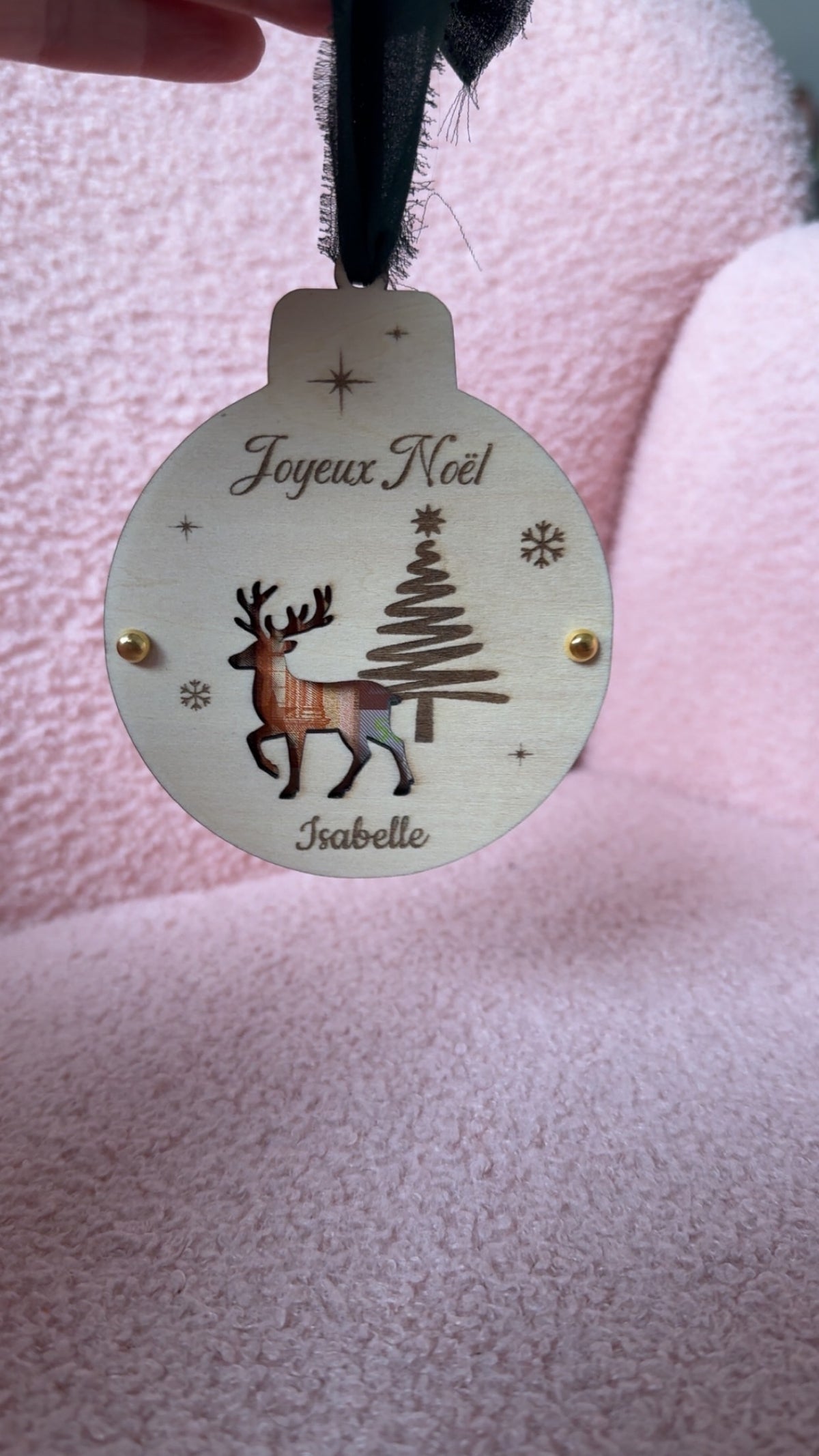 Boule de Noël billet personnalisée - renne avec sapin