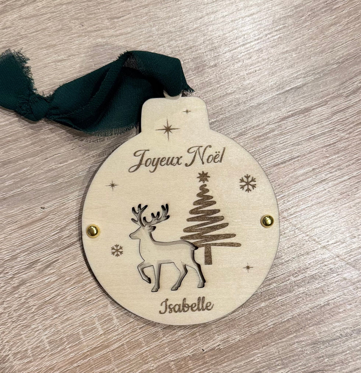 Boule de Noël billet personnalisée - renne avec sapin