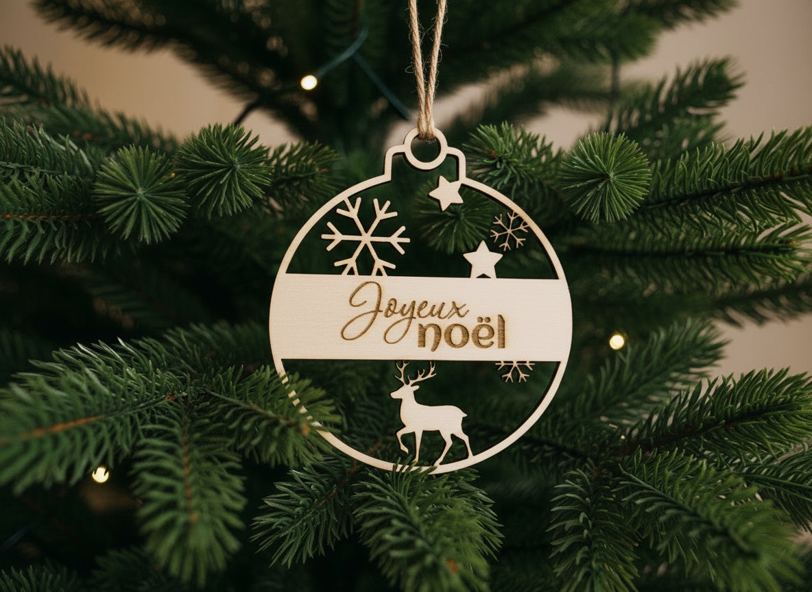 Boule de Noël découpée Flocon/Renne