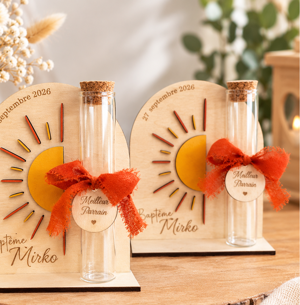 Contenant Tube baptême personnalisé - soleil boho