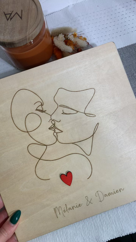 Tableau personnalisé couple – Illustration baiser avec prénoms