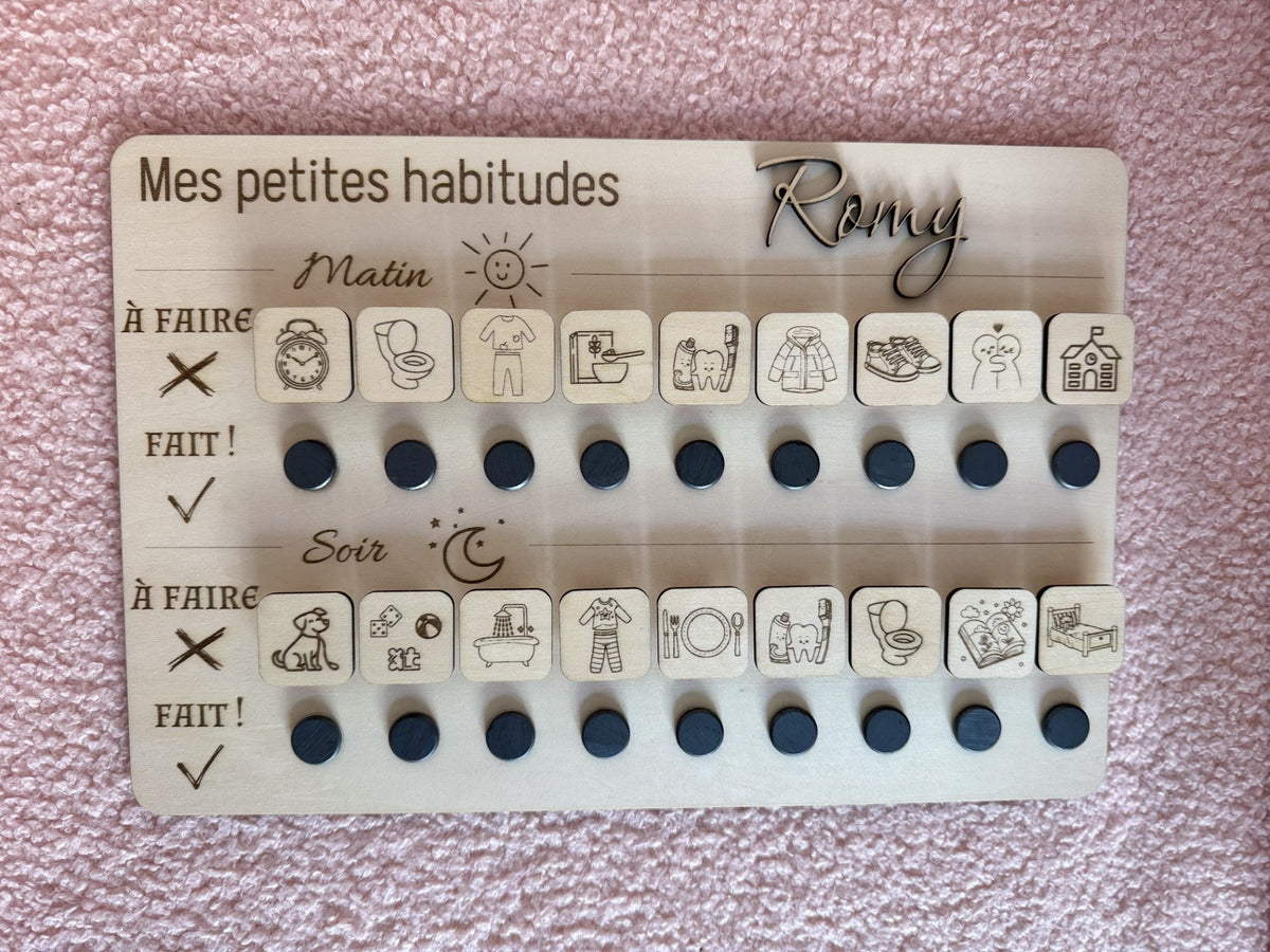 Tableau de Routine en Bois Personnalisé – "Mes Petites Habitudes"